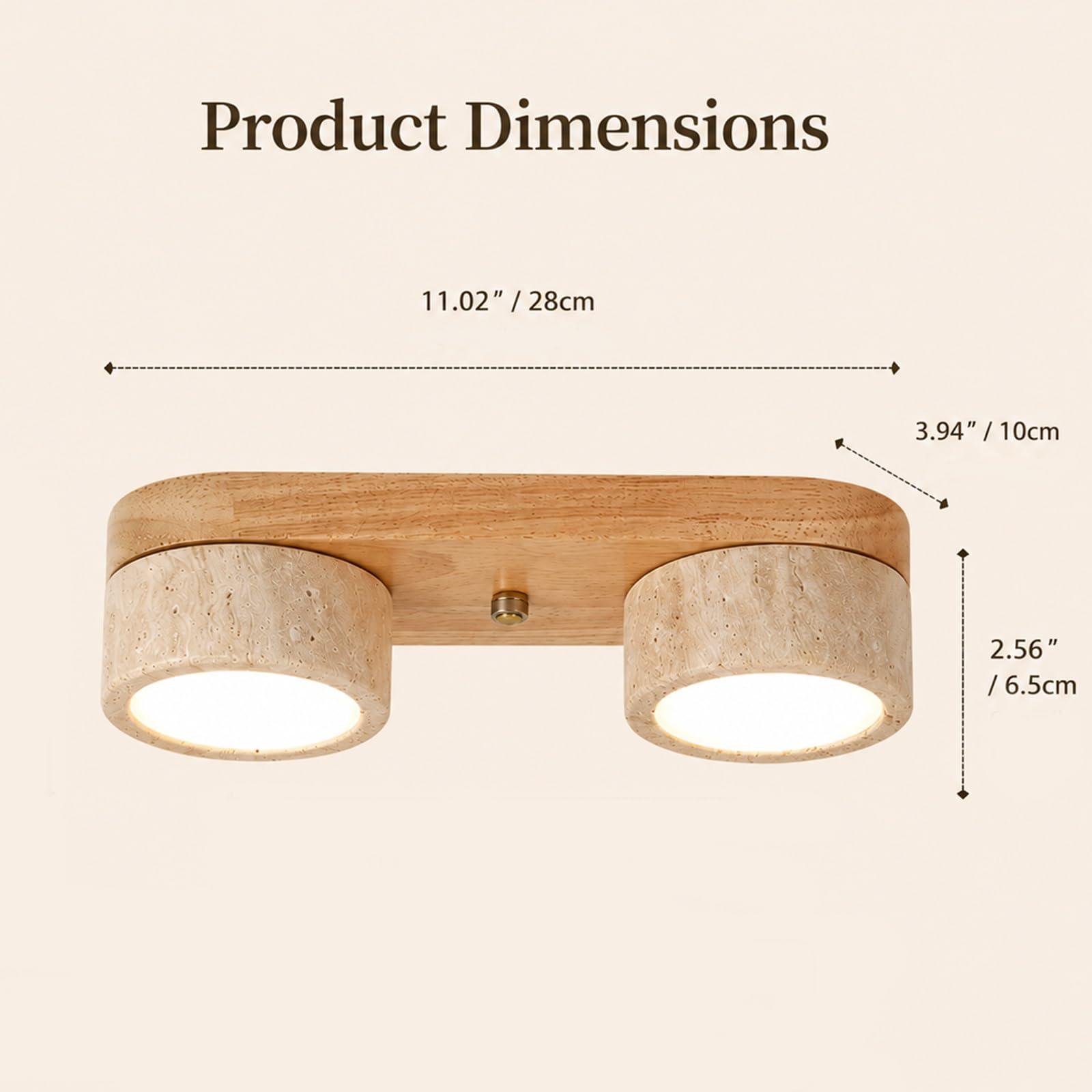 Jadssox Lampa Sufitowa LED Naturalny Żółty Trawertyn Plafon Z Drewnianą Podstawą, Oprawa Oprawa Sufitowa Z Kamienia Naturalnego, Lampy Sufitowe Do Przedpokoju Schodów Do Przejścia(Wood color)