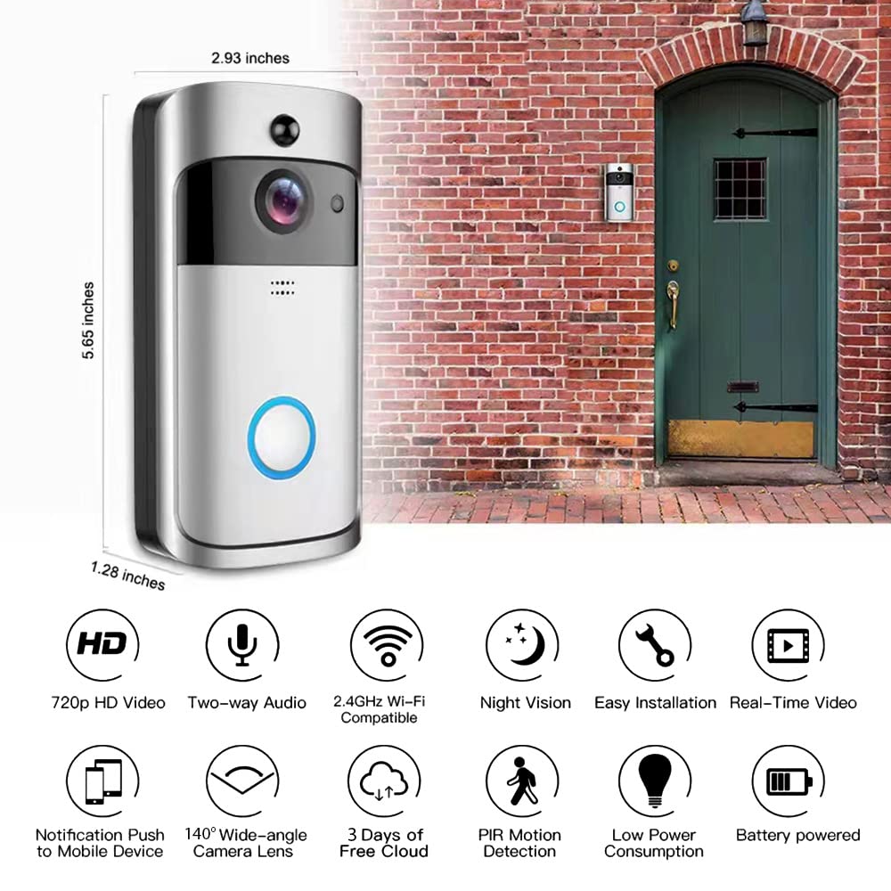 Campanello Video WiFi Smart citofono Wireless videocitofono bidirezionale Controllo remoto Tramite App Comunicazione a 2 Vie Visione Notturna PIR 720P con rilevamento Movimento