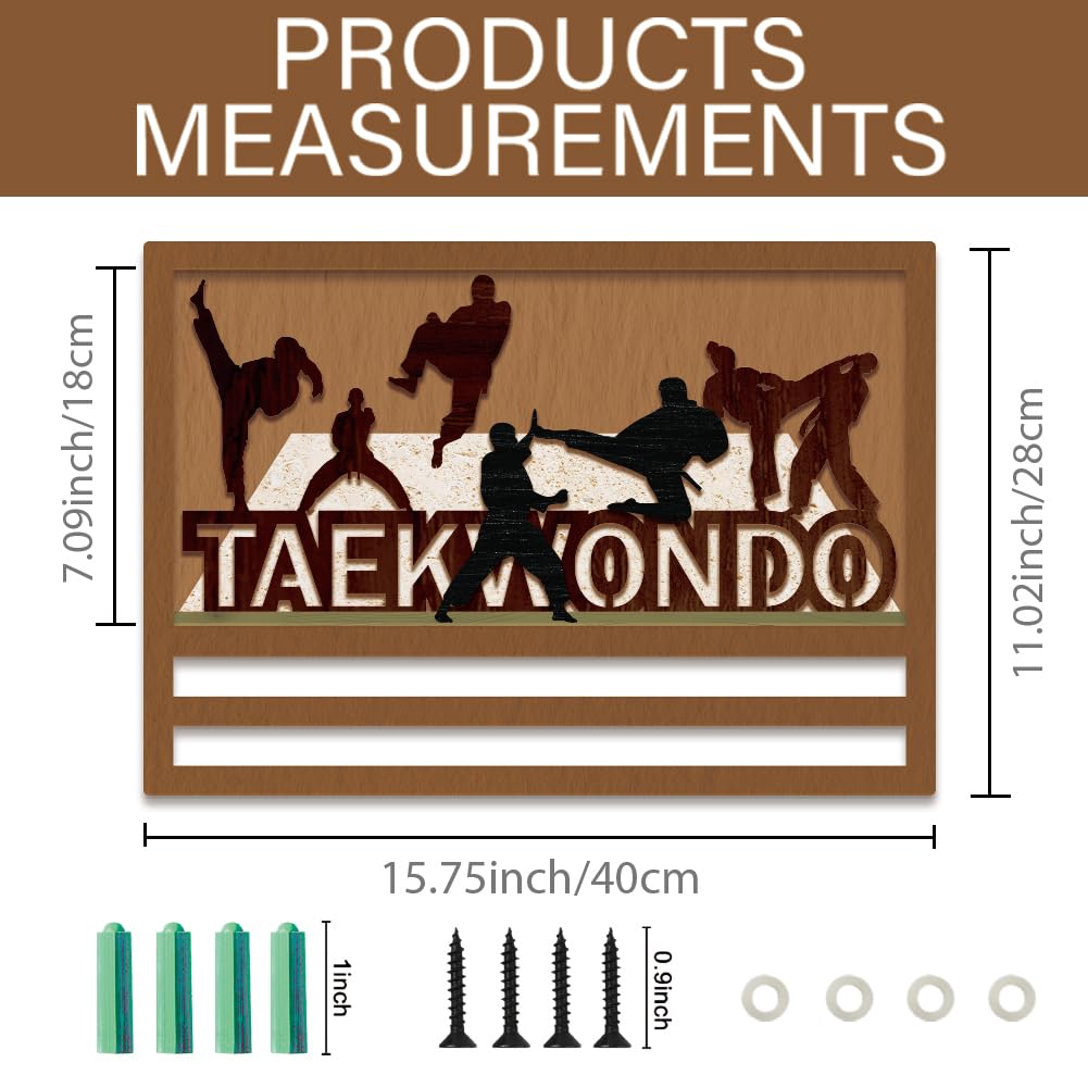 SUPERDANT 3D Taekwondo Medaillenhalter Taekwondo Silhouette Medaillen Aufbewahrung Holz Medaillen Halter Schlüsselband Turnmedaillenhalter Medaille Aufhängedekor Geschenke für Sportler