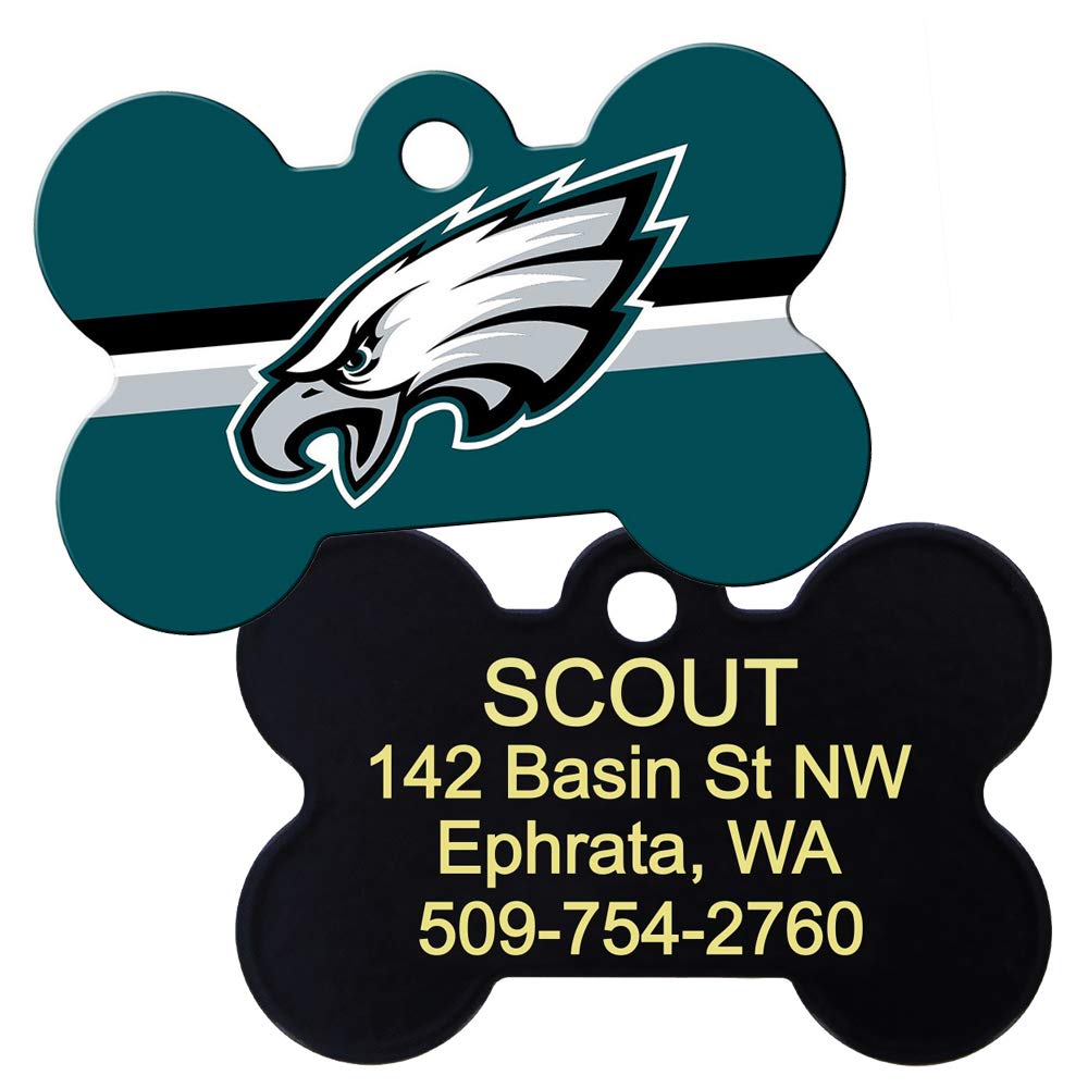 GoTags Personalized Philadelphia Dog Tag, Brass Metal Bone Shape Pet ID Tag Engraved with Name and Custom Text, Every NFL Football Team Pet Apparel (