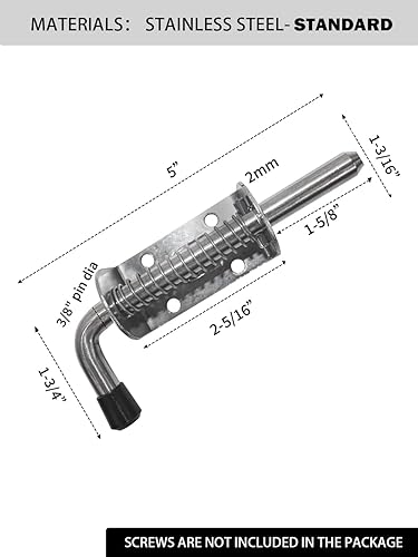 Miniatura 2 de Perno de barril de pasador de puerta con resorte de 5 pulgadas duradero de acero inoxidable 304 resistente - 2 piezas