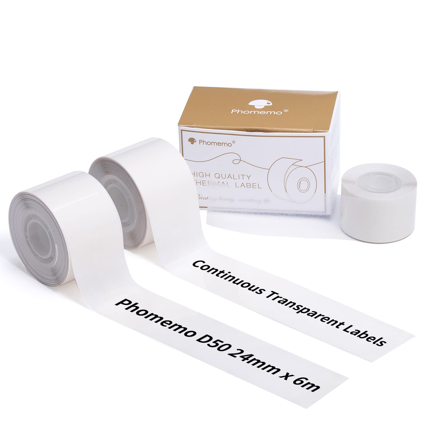 3 Rollos De Cinta Adhesiva Térmica Transparente Phomemo 24 Mm X 6 M - Para Etiquetas Y Organización