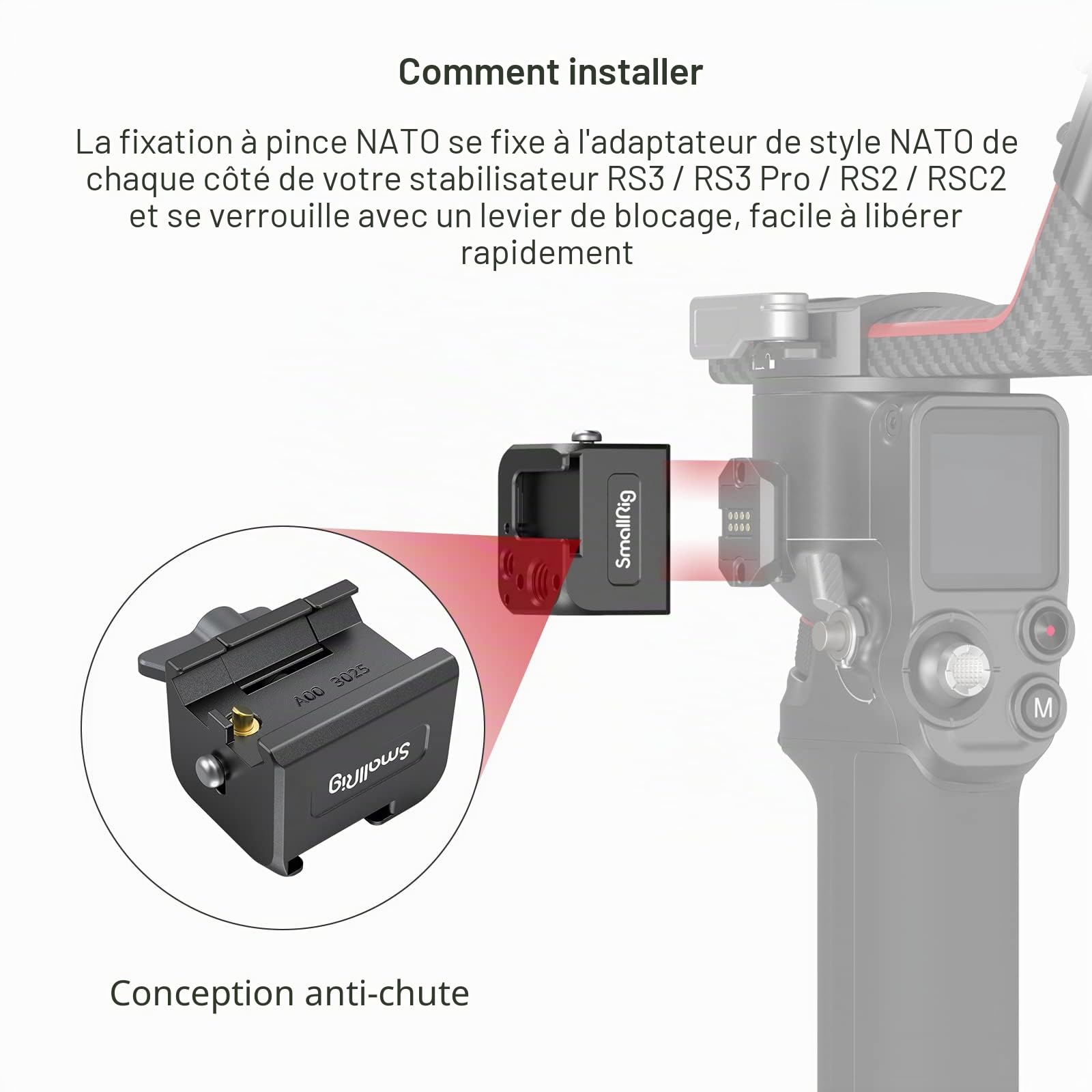 SMALLRIG NATO Clamp Accessory Mount pour DJI RS 4 /RS4 Mini/RS 4 Pro/RS 3 Mini/RS 3 / RS 3 Pro/RS 2 / RSC 2-3025