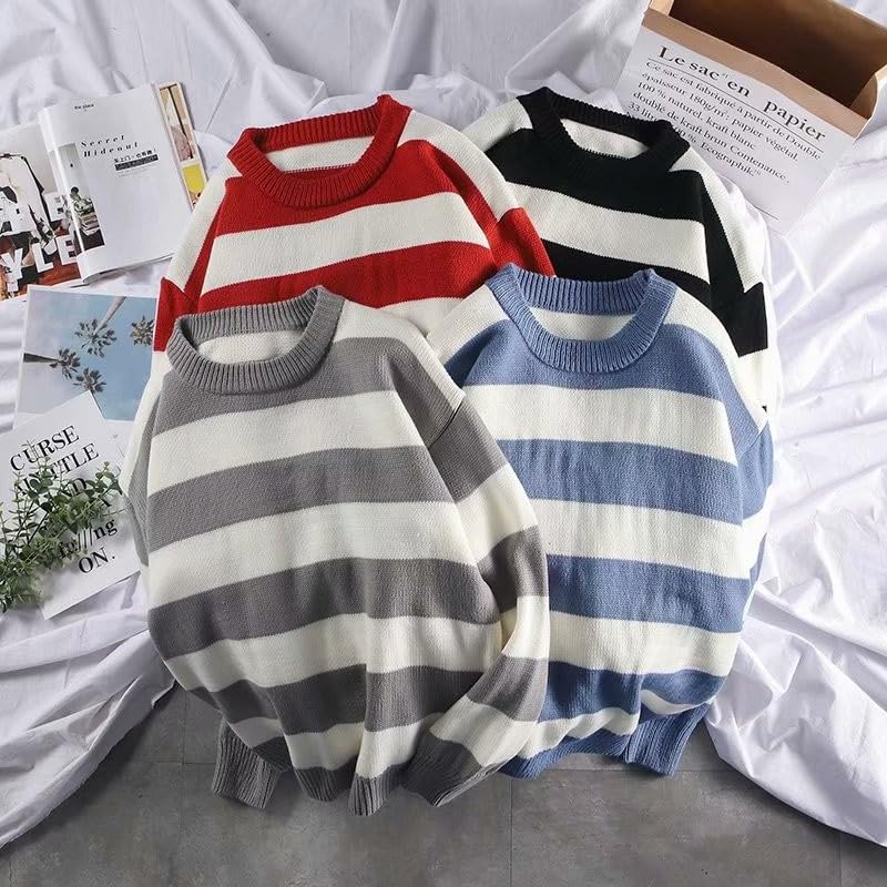 Women Oversized Striped Sweater Long Sleeve Crewneck Pullover Men and Women Fall Winter Knit3