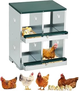 PeakPursuit Chicken Nesting Boxes, Two-Tier Metal Chicken Egg Laying Box with 4 Compartments Large Vented Holes Chicken Coop for Egg Collection