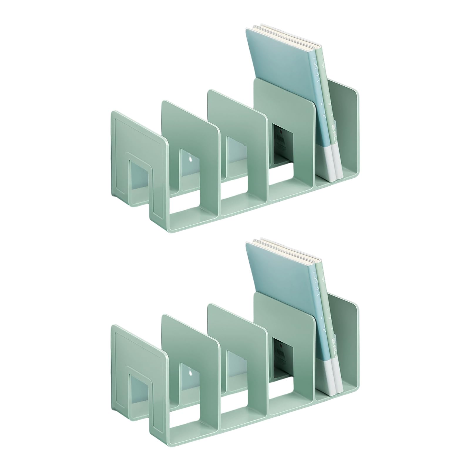 2Pieces Acrylic Bookends for Shelf 4 Section Book End Magazine Stand Book Stoppers Space Saving Desk Organizers Bookends for