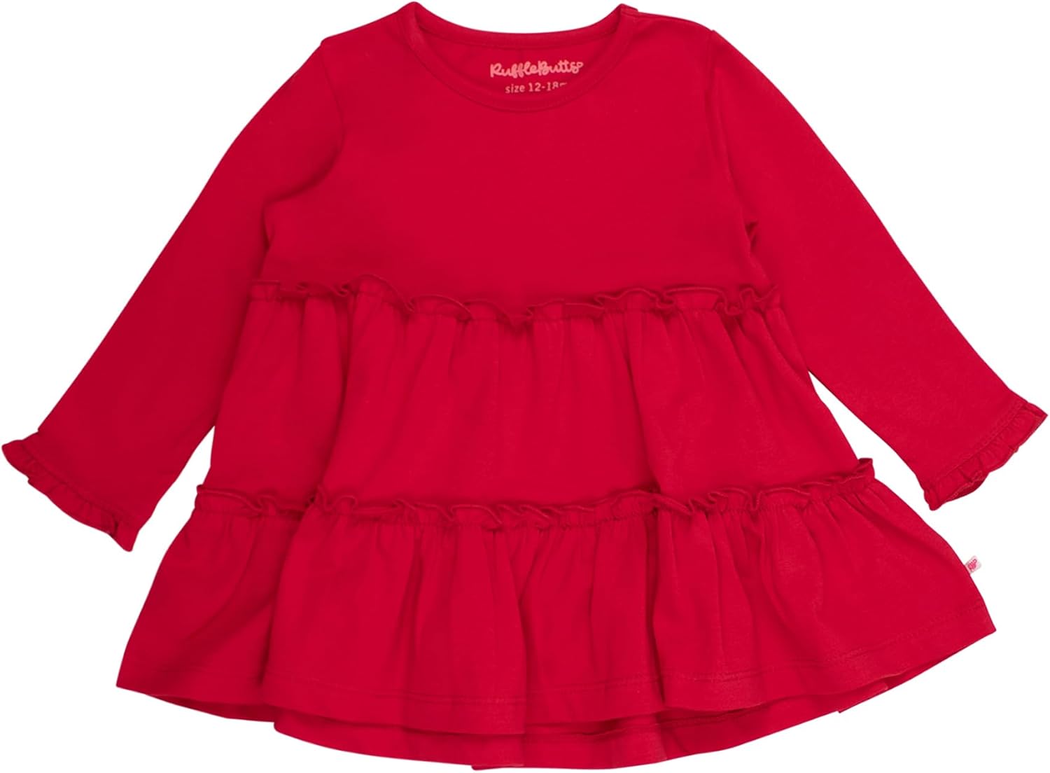 RuffleButts® Baby/Toddler Girls Long Sleeve High Low Flowy Ruffle Tunic Top