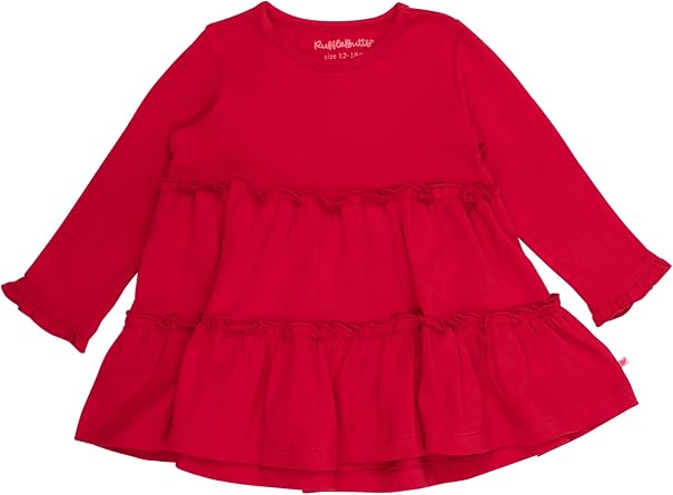 RuffleButts Baby/Toddler Girls Long Sleeve High Low Flowy Ruffle Tunic Top
