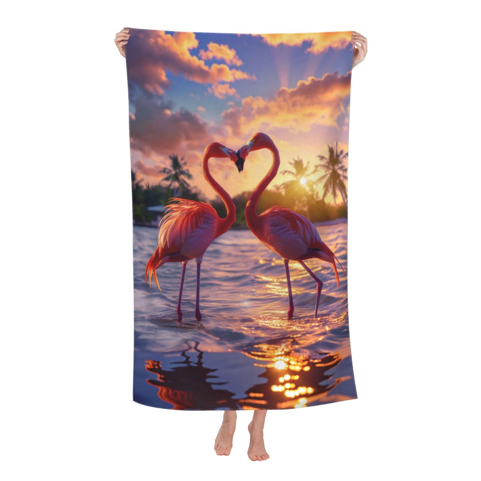 HLBSDM Flamingo Beach Towel 31inx51in Sunset Sand Free Microfiber Bath Towel Ultra Soft Quick Dry Pool Towel Absorbent Towel Lightweight Towel for Swimming Bathroom Decor
