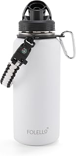Folello 1000 ml Stainless Steel Water Bottle, Vacuum Insulated Flask with Strap to Carry, 24 Hours Hot & Cold Water, 2 Lid Price In India