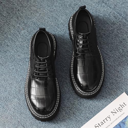 Men's PU Leather Platform Chunky Lace-Up Loafers Classic Round Toe Lug Sole Business Casual Formal Work Shoes2
