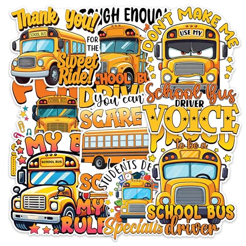 Image of School Bus Driver Sticker 8 Pcs (Large Size) Vinyl Stickers Laptop Waterproof Decal for Car Bumper Water Bottle Notebook Luggage Window Birthday Decorations - Size 4 Inches