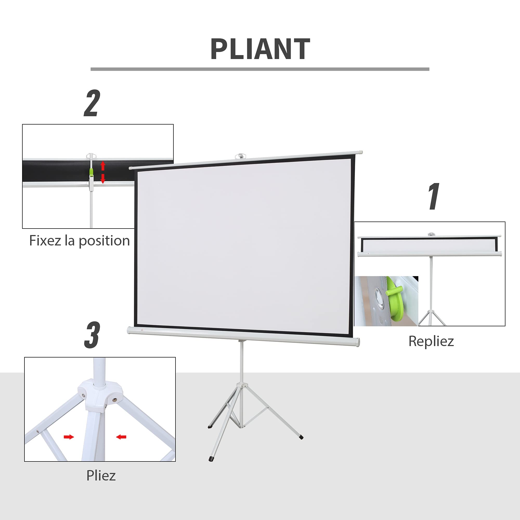 HOMCOM Écran de Projection avec trépied Pliable 84 Pouces 4K HD 4:3, écran vidéoprojecteur réglable en Hauteur, idéal pour Le Home cinéma, Les Films en intérieur/à l'extérieur
