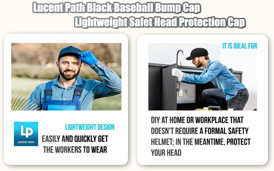 Black Baseball Safety Bump Cap - 100% Cotton, Impact-Resistant ABS Shell, Dual-Layer Padded Foam, Breathable, Adjustable Head Protection Hard Hat Cap - Image 9