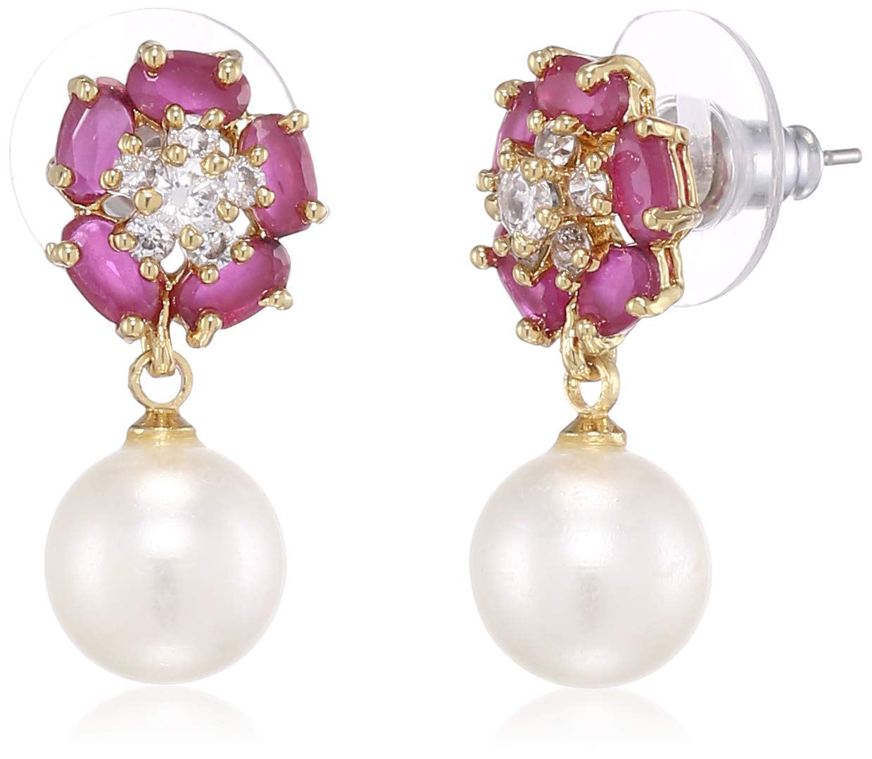 Estele Girls 24 Kt Gold Plated Brass American Diamond Oval Ruby Flower Pearl Drop Earrings (Gold) (B08D7NNLFX) Amazon Price History, Amazon Price Tracker