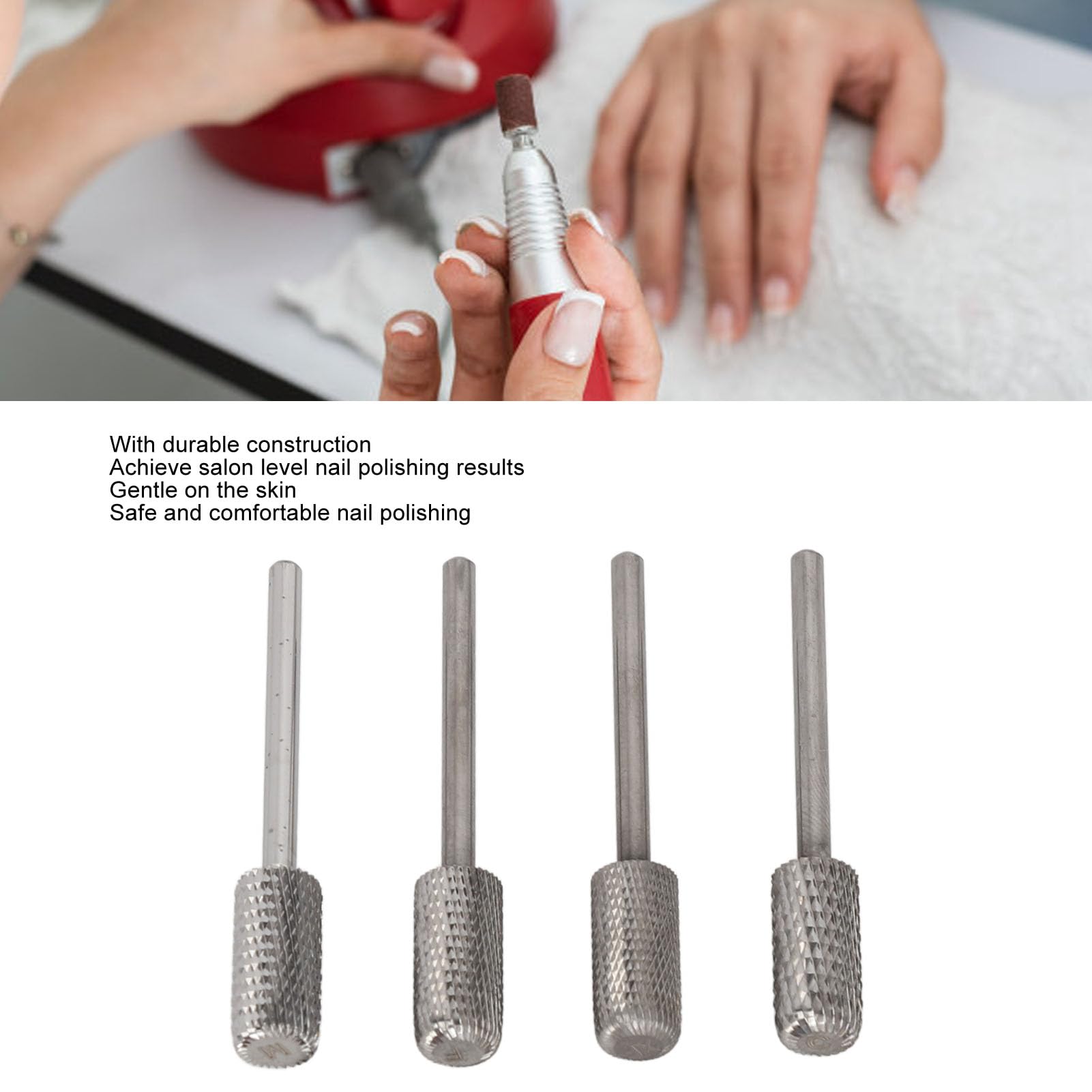 4 brocas para uñas de acero de tungsteno para eliminar pegamento, pulir, dar forma, respetuosas con la piel, eficientes, compatibles con taladros eléctricos para uñas