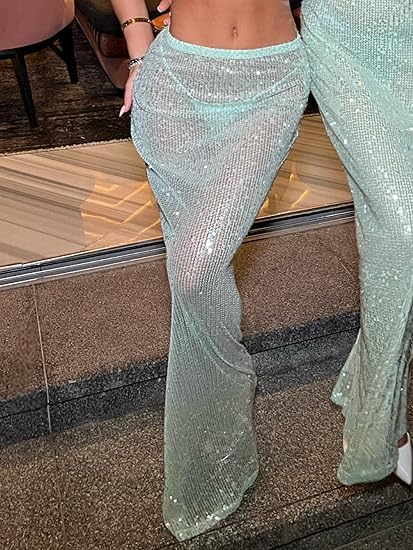 Women Y2k Sequin Long Skirt Low Rise See Through Sparkly Bodycon Maxi Mermaid Skirt Streetwear2
