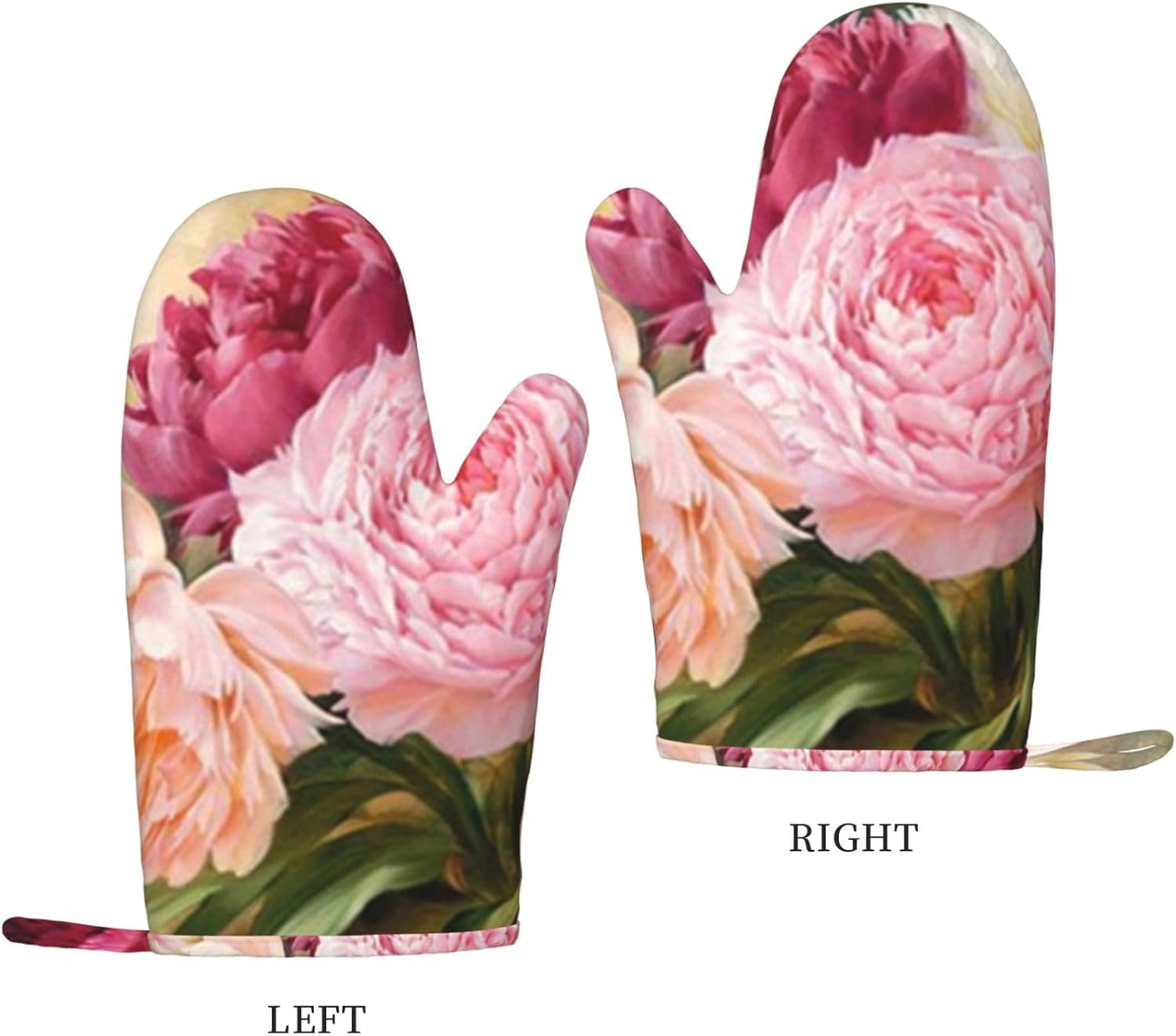 Peony Flowers Blossom Oven Mitts and Pot Holders Set of 4 Heat Resistant Kitchen Gloves with Silicone Palm Hot Pads for Baking Cooking Grilling BBQ