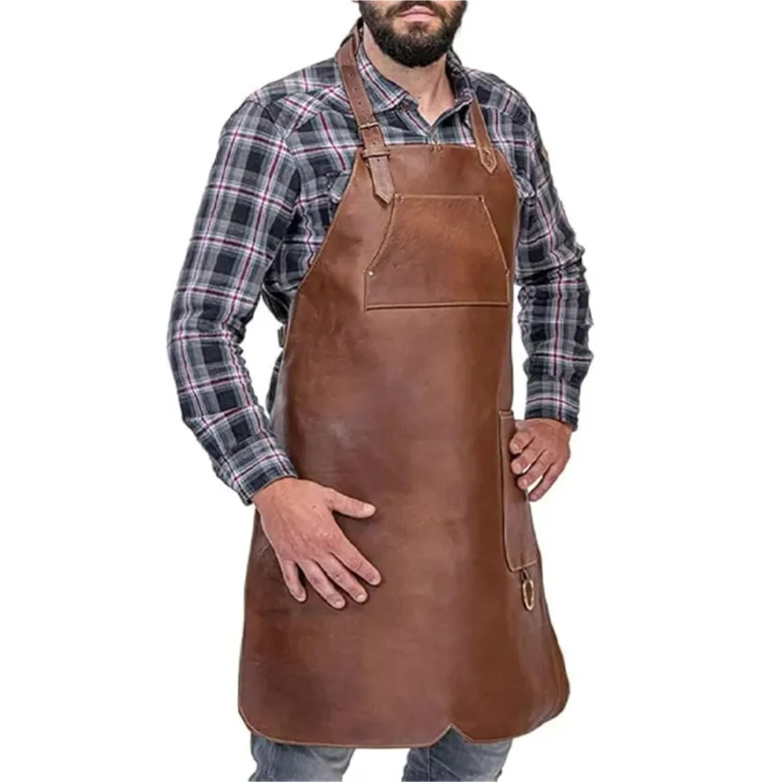 Heavy Duty Tool Apron Delantal de cuero sintético impermeable con cuello ajustable for barbacoa al aire libre, carnicero, zapatero, trabajo bolsillo