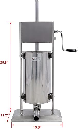 Miniatura 6 de Relleno de salchichas comercial de acero inoxidable, máquina de salchichas vertical de doble velocidad, 22 libras10 litros, relleno de carne con 4