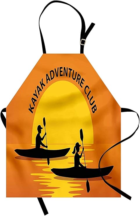 Amazon Kayak エプロン 男性 女性 日没のカヤックシルエット アウトドア アドベンチャーイラスト ユニセックス キッチン よだれかけエプロン 調節可能な首 料理用 ベーキング ガーデニング ブラック イエロー オレンジ Family Decor エプロン 通販