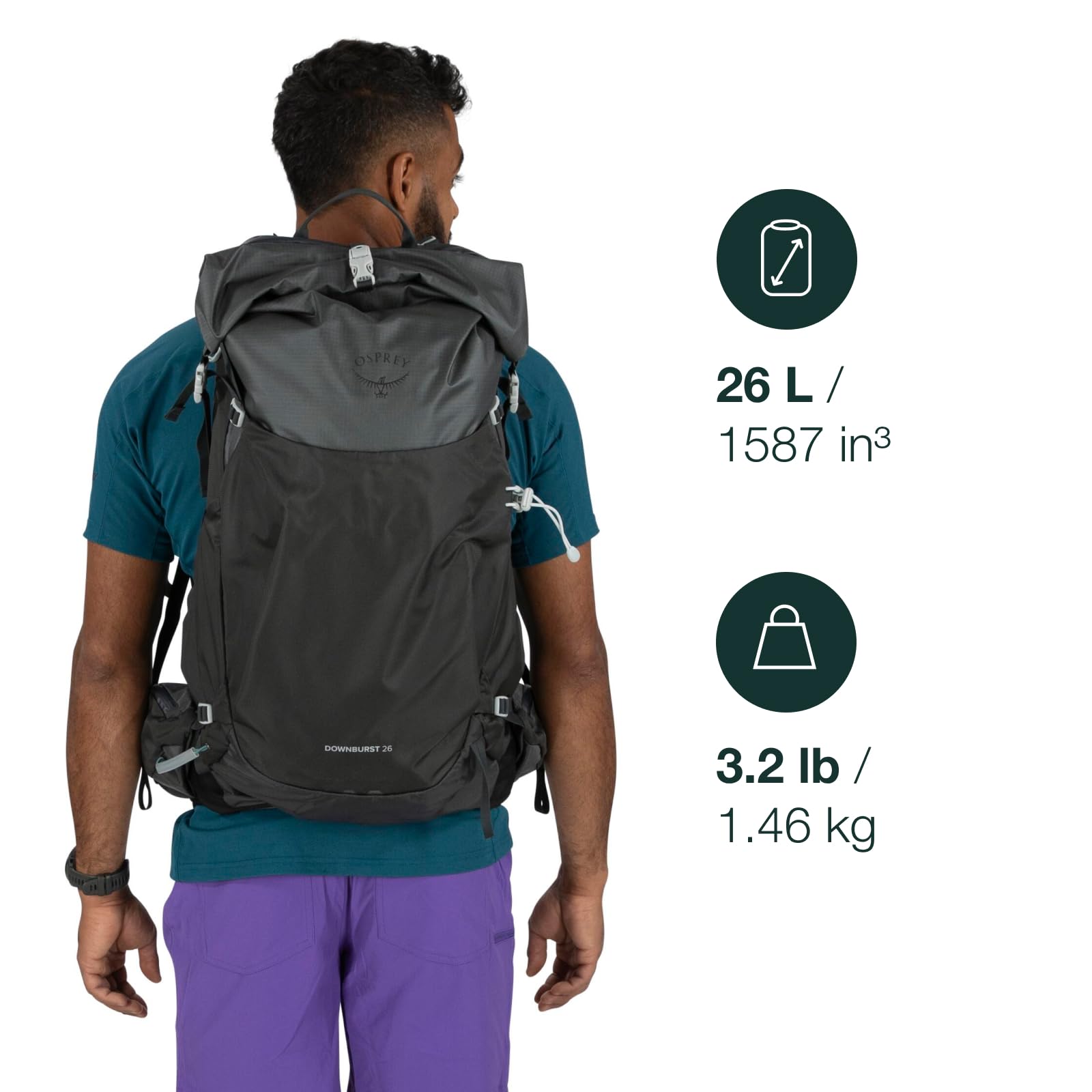 Osprey Downburst 26L Men's Hiking Backpack, Dark Charcoal Mens