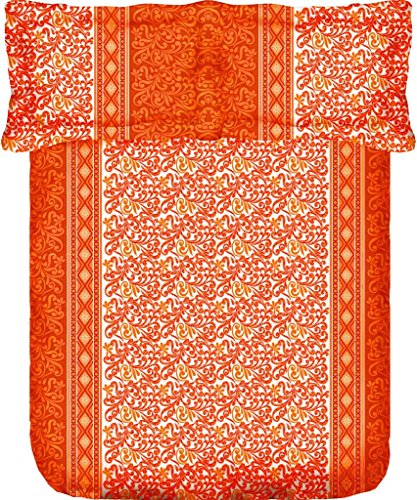 Image of Swayam Roto Cotton Single Bedsheet with 1 Pillow Covers | 144 TC Soft Breathable Bed Sheet | Floral Printed | Size 60 x 90 inch | Comfortable & Durable for Bedroom - Orange