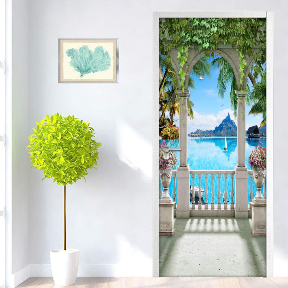 Papier peint imperméable 3D balcon trompe l'œil PVC adhésif pour porte