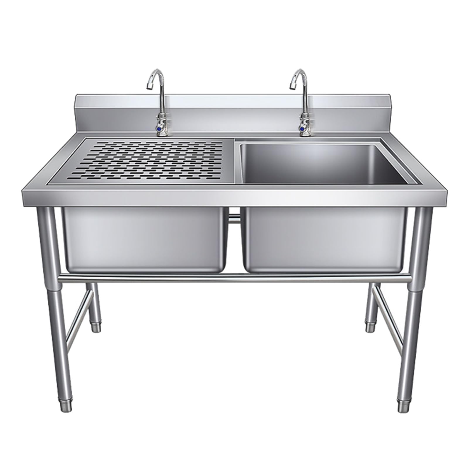 ZQFHSX Stainless Steel Commercial Kitchen Sink - 2 Compartment Freestanding Prep with Rotating Faucet for Restaurant Garage Laundry Room (100x60x80cm)
