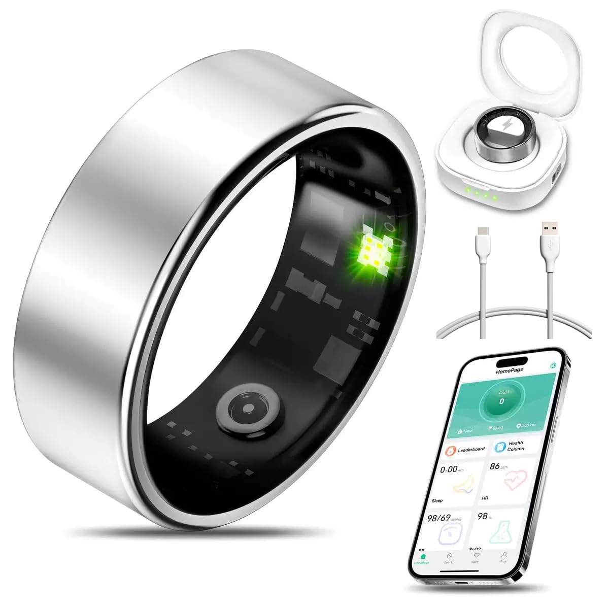 Smart Ring Health & Fitness for Men & Women-Tracker Sleep, Heart Rate & SpO₂ Monitoring, Stress & Activity,Women’s Health Support Long Lasting Battery Sleep Ring, Waterproof,No APP Fee(Silver, 11)-image-20