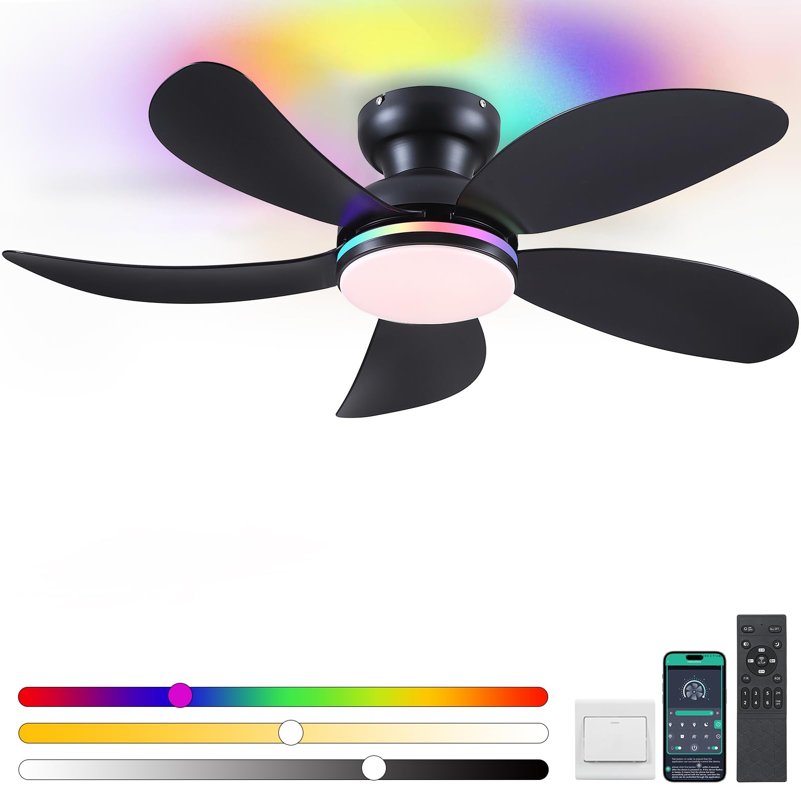 Photo 1 of PHORUS 42" Black RGB Ceiling Fan with Light