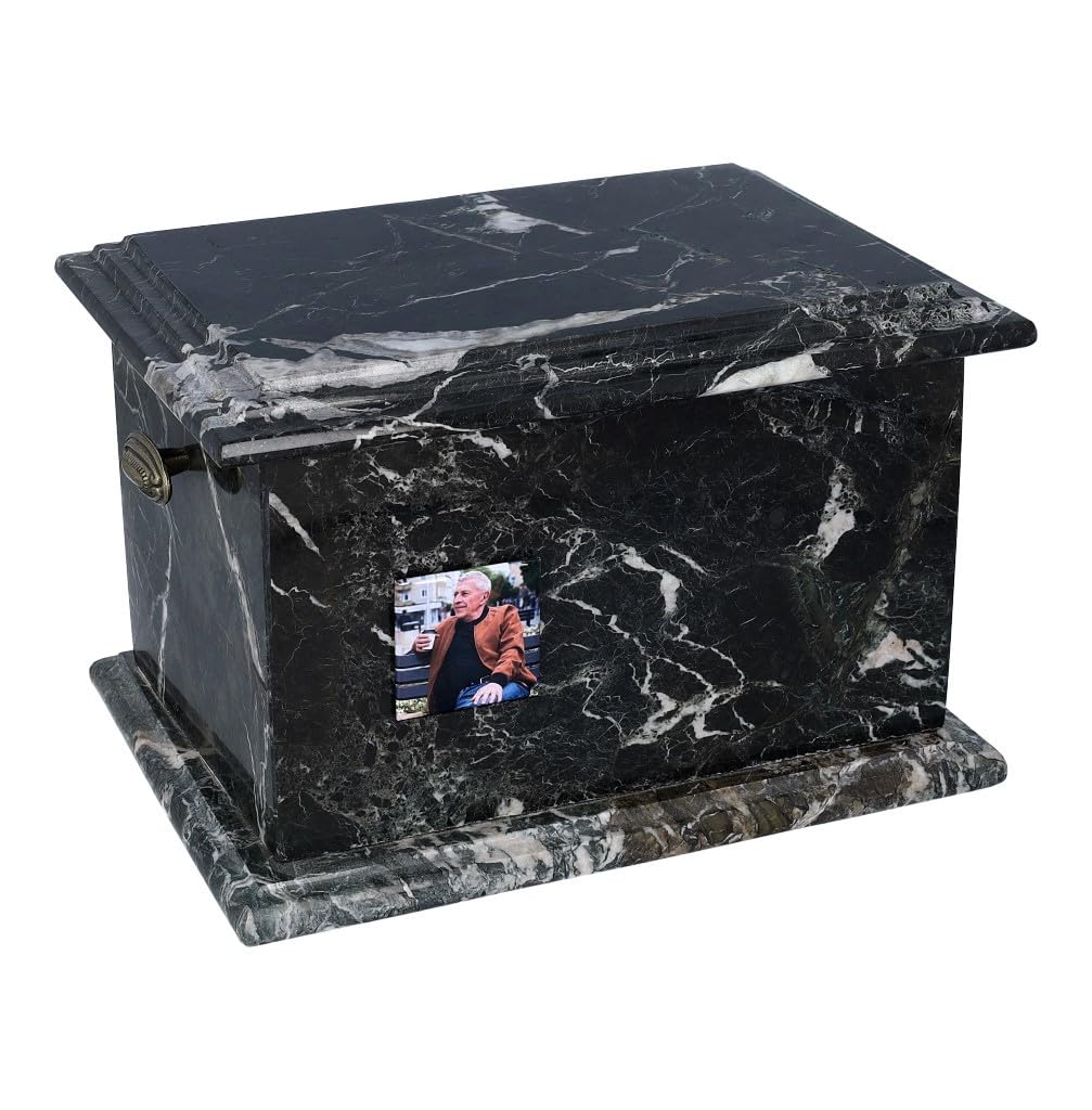 Elegant Onyx Cremation Urn for Adult Ashes with Photo and Engraved Plaque, Natural Stone Memorial Funeral Urn For Human Ashes (Plaque No)