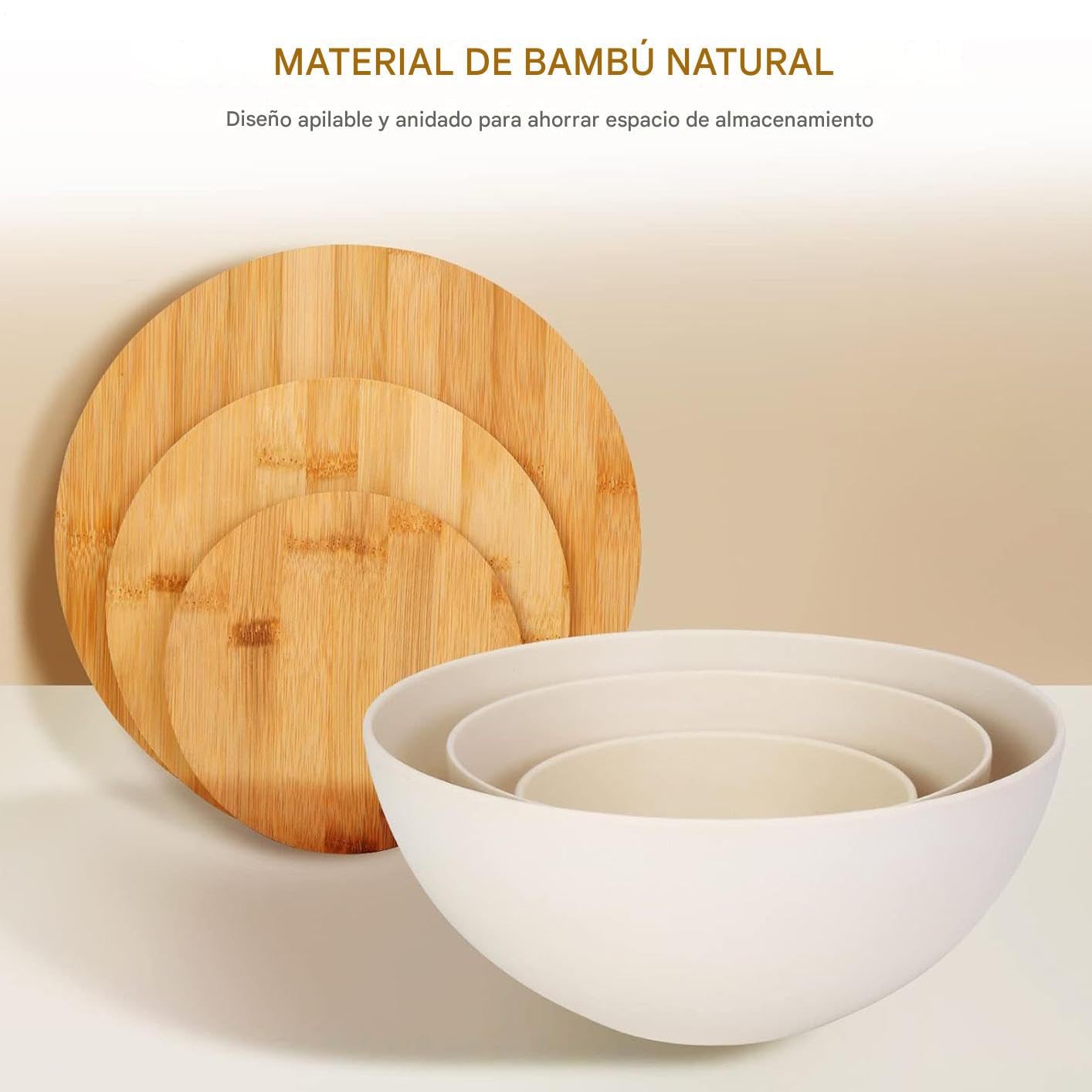 Boles De Servir Con Tapa | 3 Piezas Recipientes Preparación Comidas,Recipientes para Servir y Almacenar con Tapas de Madera Apilables,para Cocina Comida Alimentos Verduras Fruta Pan Sopa Hogar Oficina