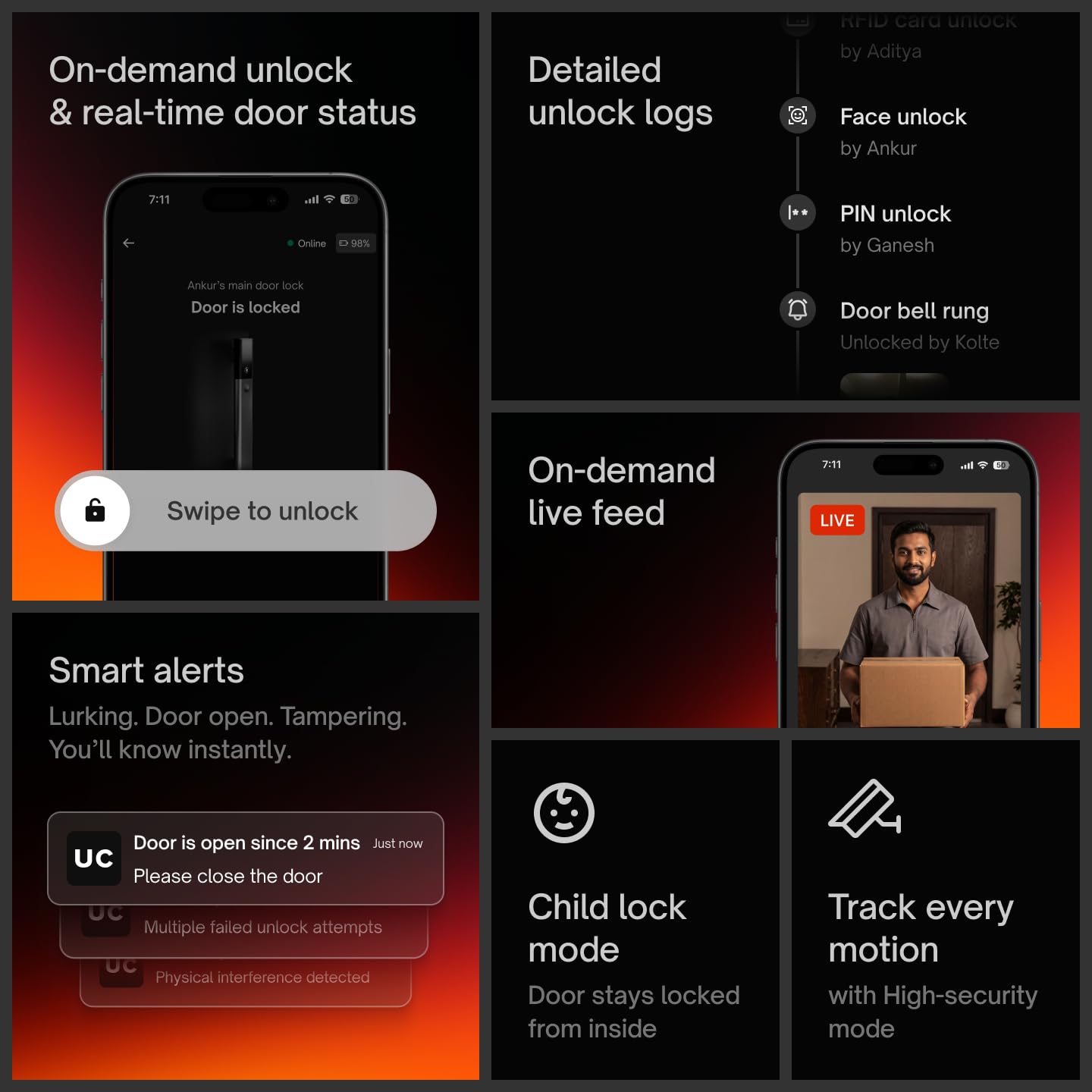 Native Lock Ultra by Urban Company | Smart Door Lock | Face Unlock | Live HD Video & 2-Way Talk | 9-Way Unlock & Doorbell Connect | 5 Bolt Strength | 3-Year Unconditional Warranty | Free Installation — Amazon image 13