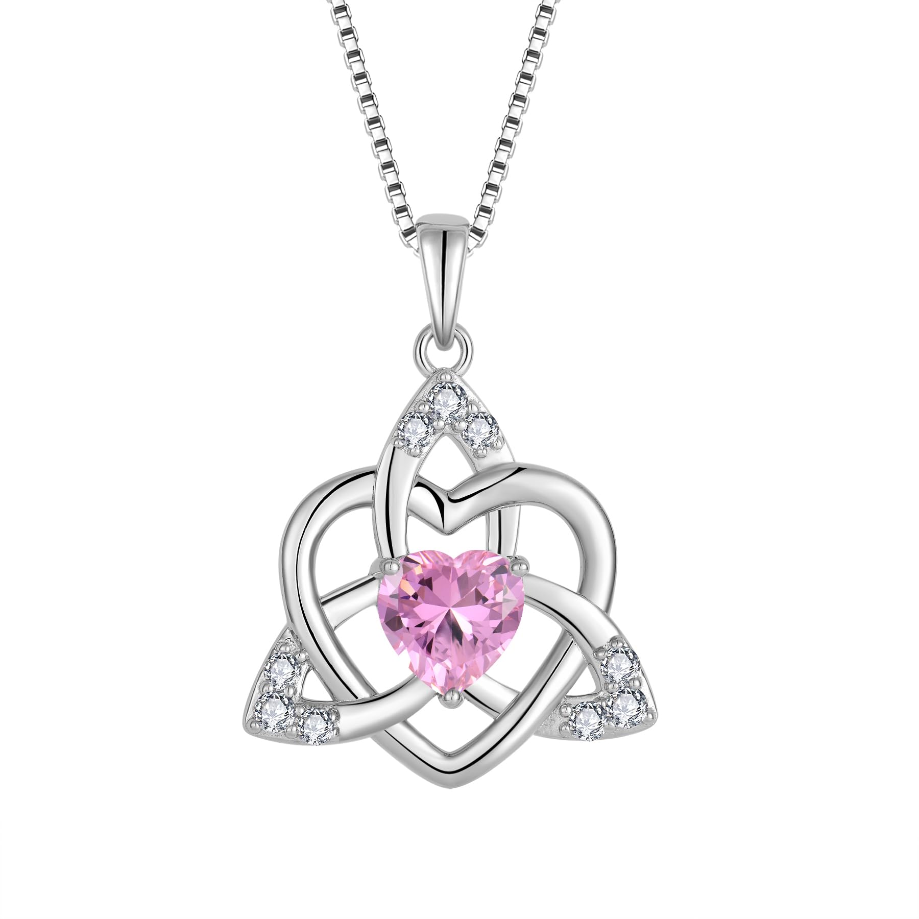 FJ Herz Keltischer Knoten Kette Damen 925 Sterling Silber Geburtsstein Anhänger Irischer Glücksschmuck Geschenke für Frauen Mutter Freundin Mama