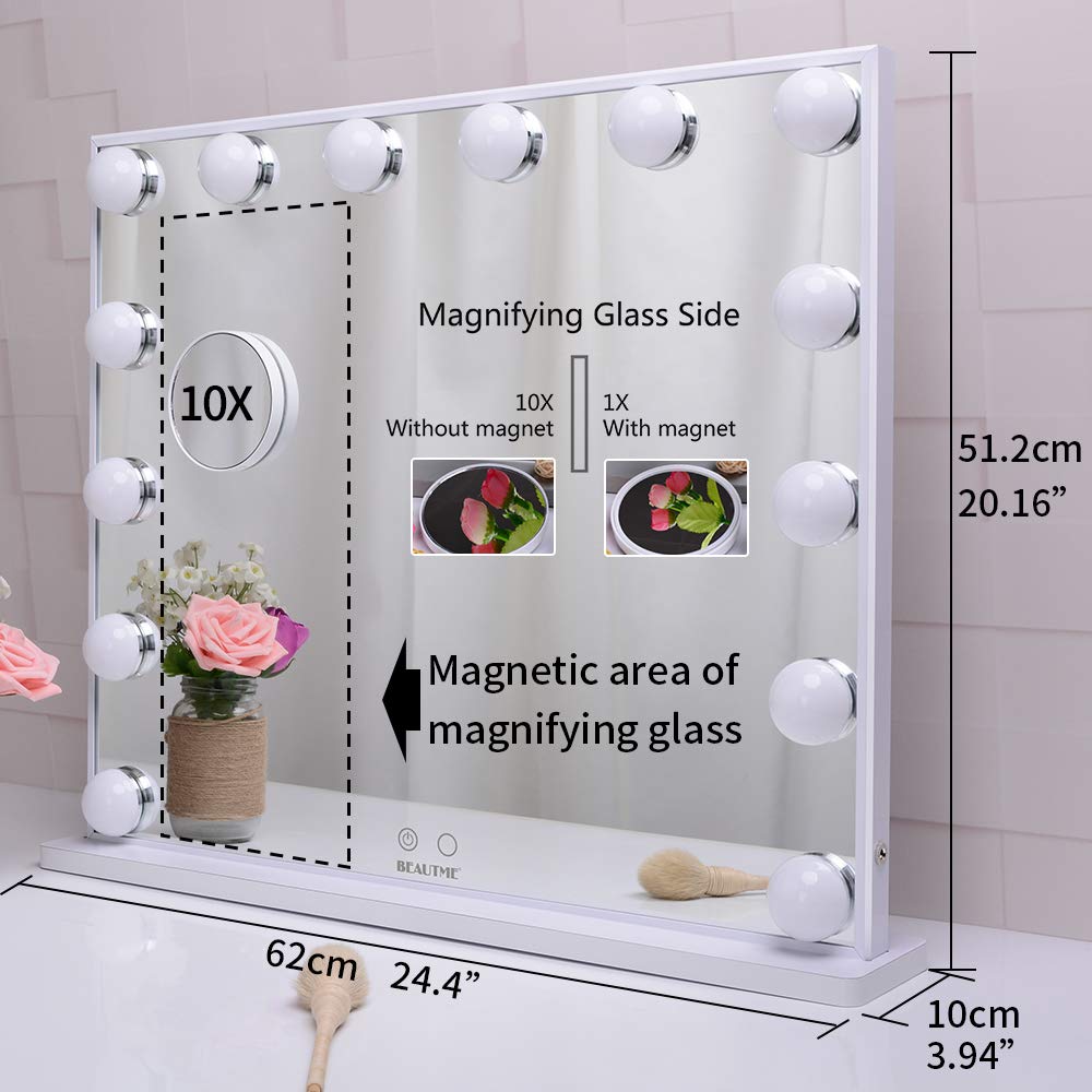 Up To 50% OFF BEAUTME Large Vanity Mirror with Lights,Hollywood Lighted Makeup Cosmetic Mirror with Smart Button,Tabletop or Wall Mounted Makeup Mirrors(White) New Product BEAUTME Large Vanity Mirror with Lights,Hollywood Lighted Makeup Cosmetic Mirror with Smart Button,Tabletop or Wall Mounted Makeup Mirrors(White)