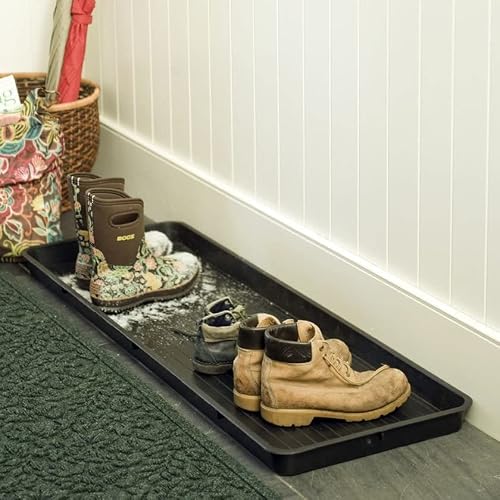 Gardeners Supply Company Large Boot Tray | Multi-Purpose All Weather Waterproof Indoor and Outdoor Shoes Mat Made with 100% Recycled Plastic | 46-1/2" L x 15-1/2" W and 2" Deep - Black