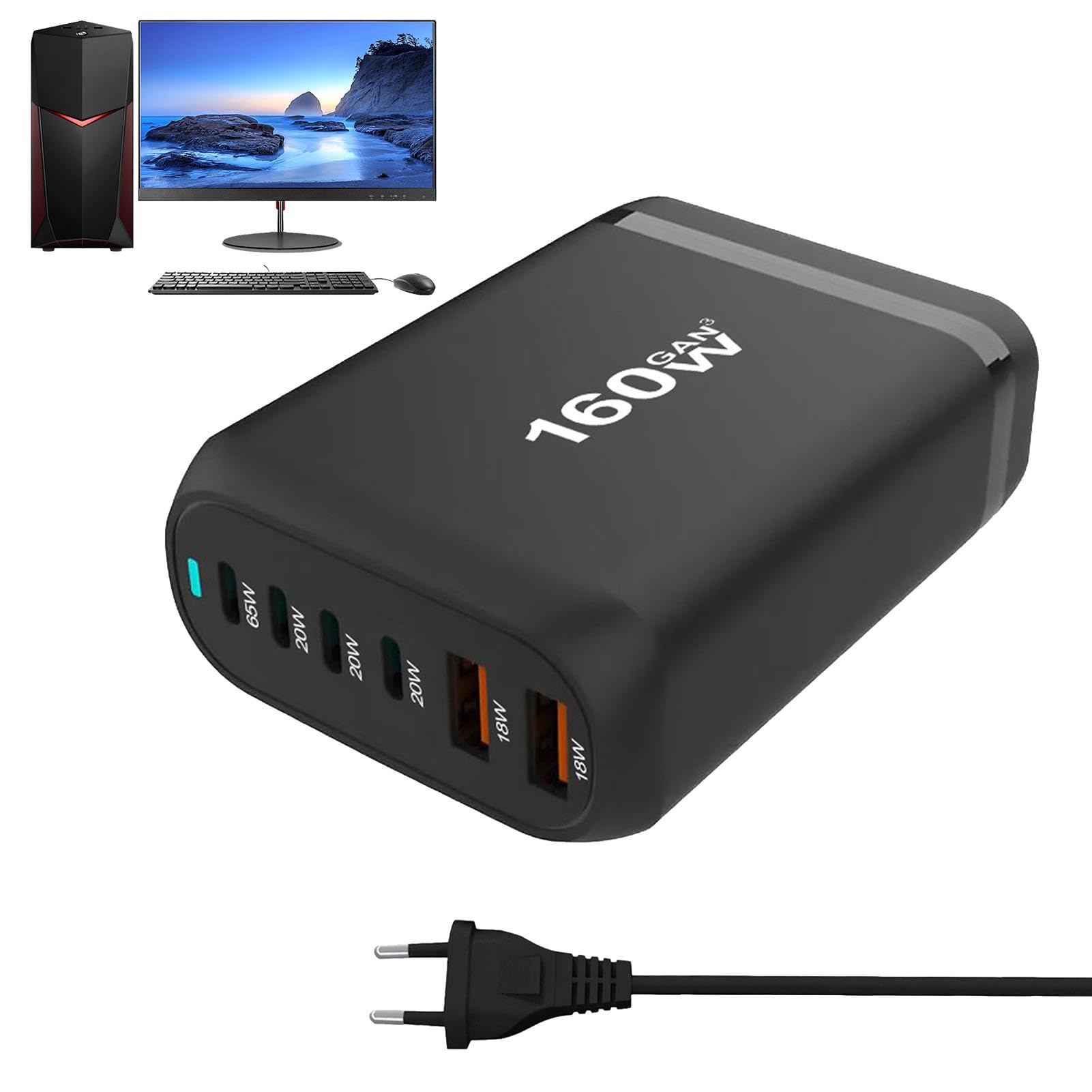 Blocco caricabatterie da parete rapido da 160 W - Stazione di ricarica USB