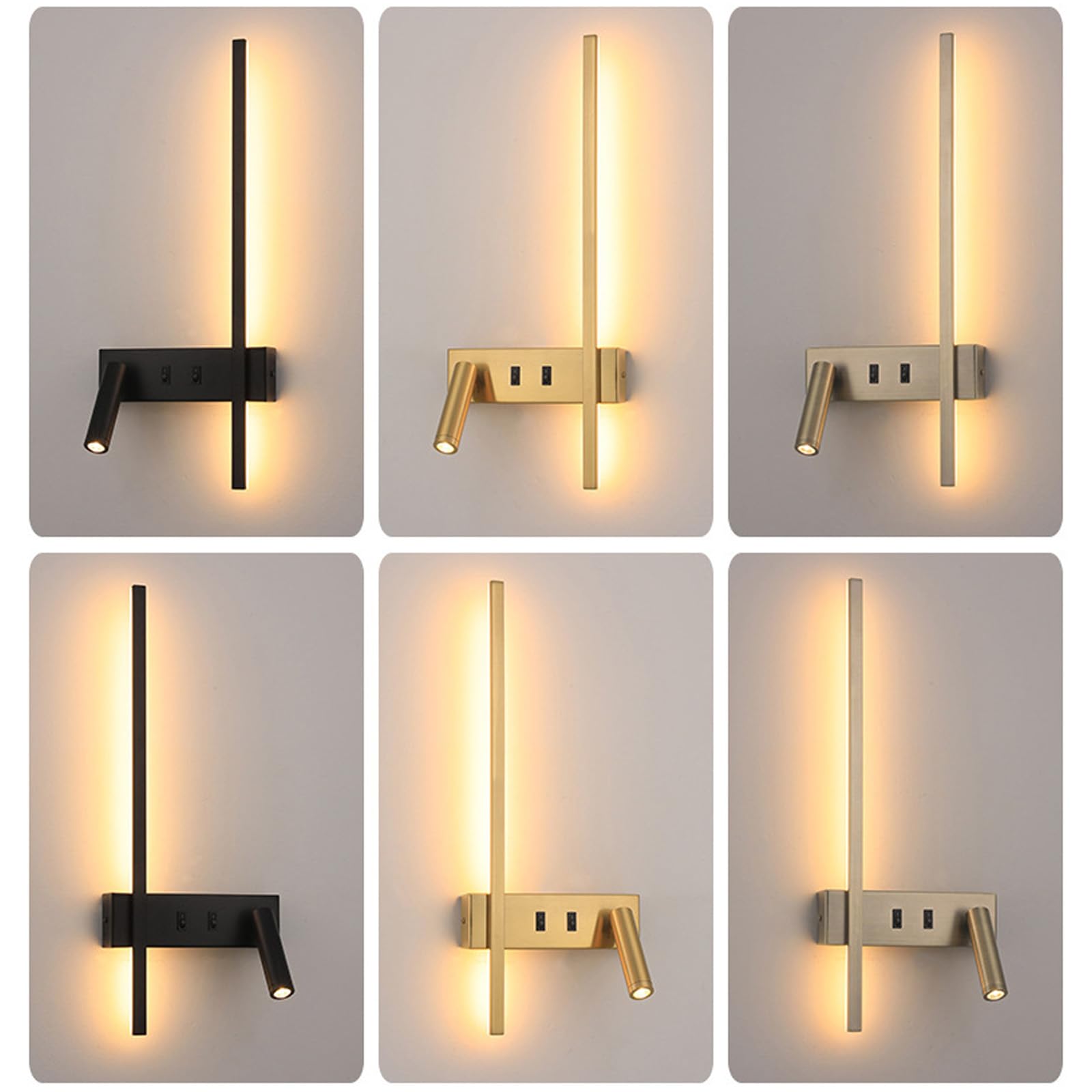 Wandlampe LED Innen Moderne Dekorative Wandleuchte 270°+135° Drehbare Wandbeleuchtung mit 2 Schalter Wandleuchten Lange Acryl für Wohnzimmer Korridor Treppen (Schwarz – Rechts,Warmes Licht)