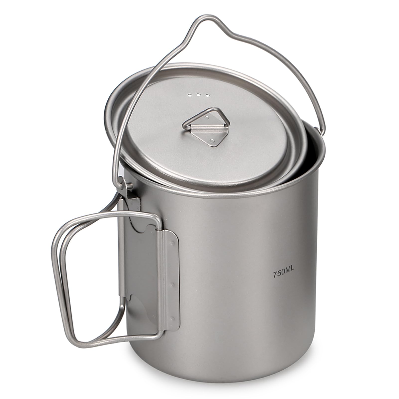 HUIOP Ultraleichter 750 ml Titan-Topf, tragbarer Titan-Wasserbecher mit Deckel und faltbarem Griff, Outdoor, Camping, Kochen, Picknick