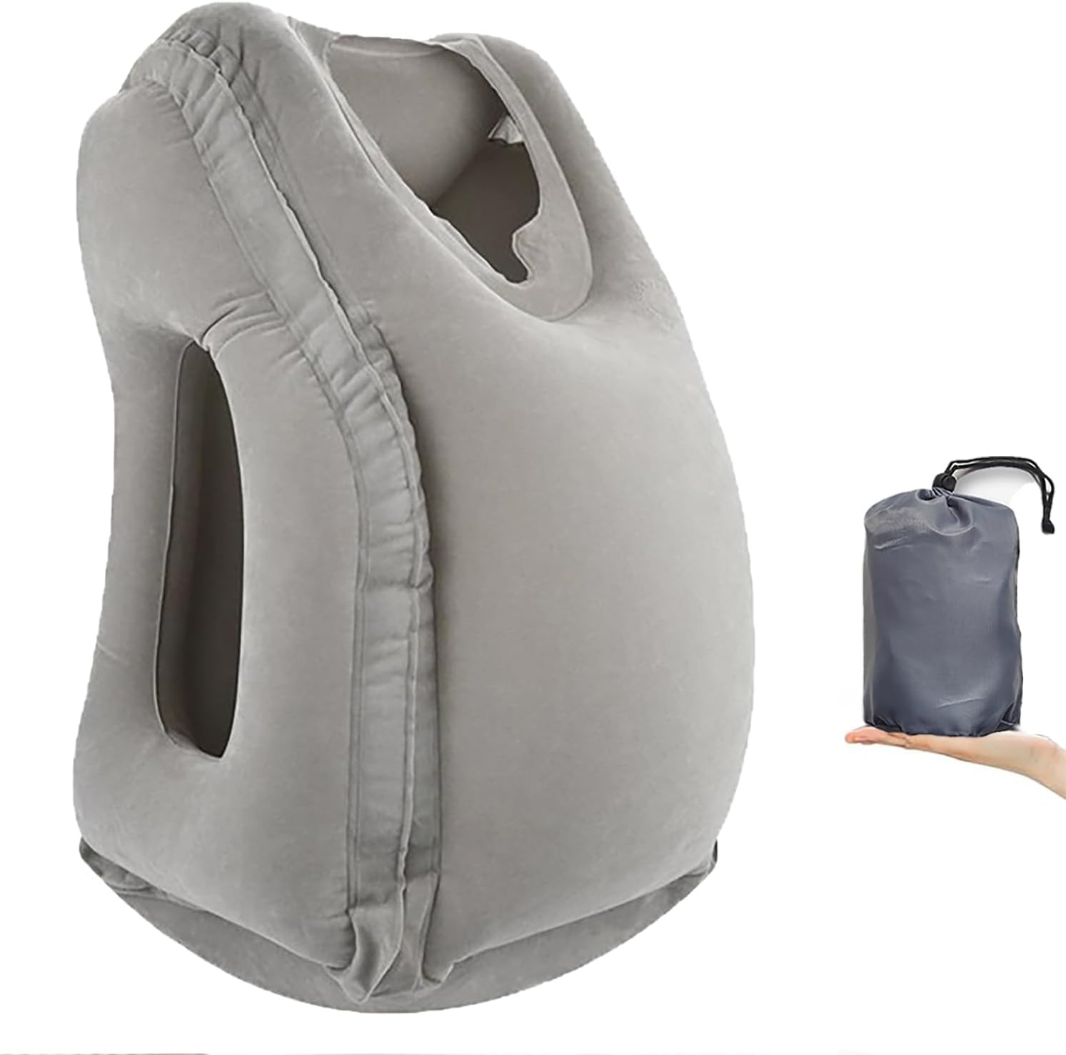 Air-plane Travel Pillow, Multi-functional Smart Inflatable Cushion Comfortable Huggable Travel Pillow With 3 D Sleep Mask For Smart Travellers - Grey