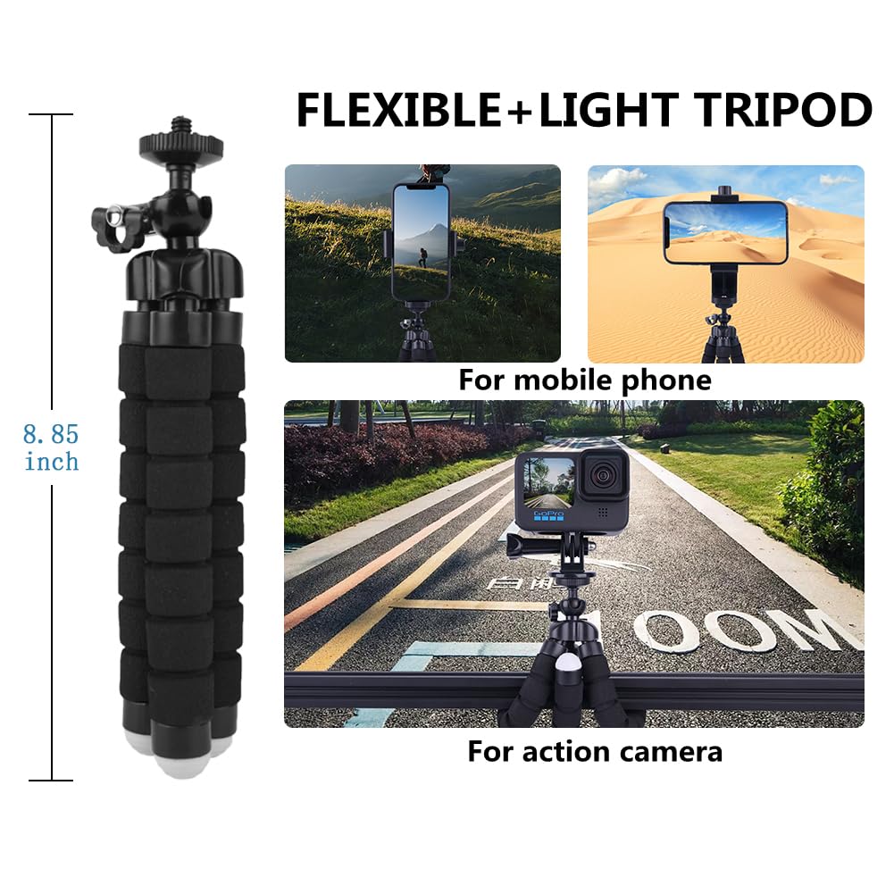 Arnés de Pecho Soporte de Pecho, Arnés para cámaras de acción, Correa de Soporte de Clip de Arnés de Soporte de Teléfono para GoPro Cámara de Acción y teléfonos + Trípode Portátil