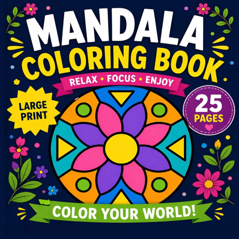 Large Print Mandala Coloring Book: 25 Simple Mandalas for Relaxation and Stress Relief | One-sided Illustrations to Color for Adults and Seniors | Large Format, 8.5x8.5 in