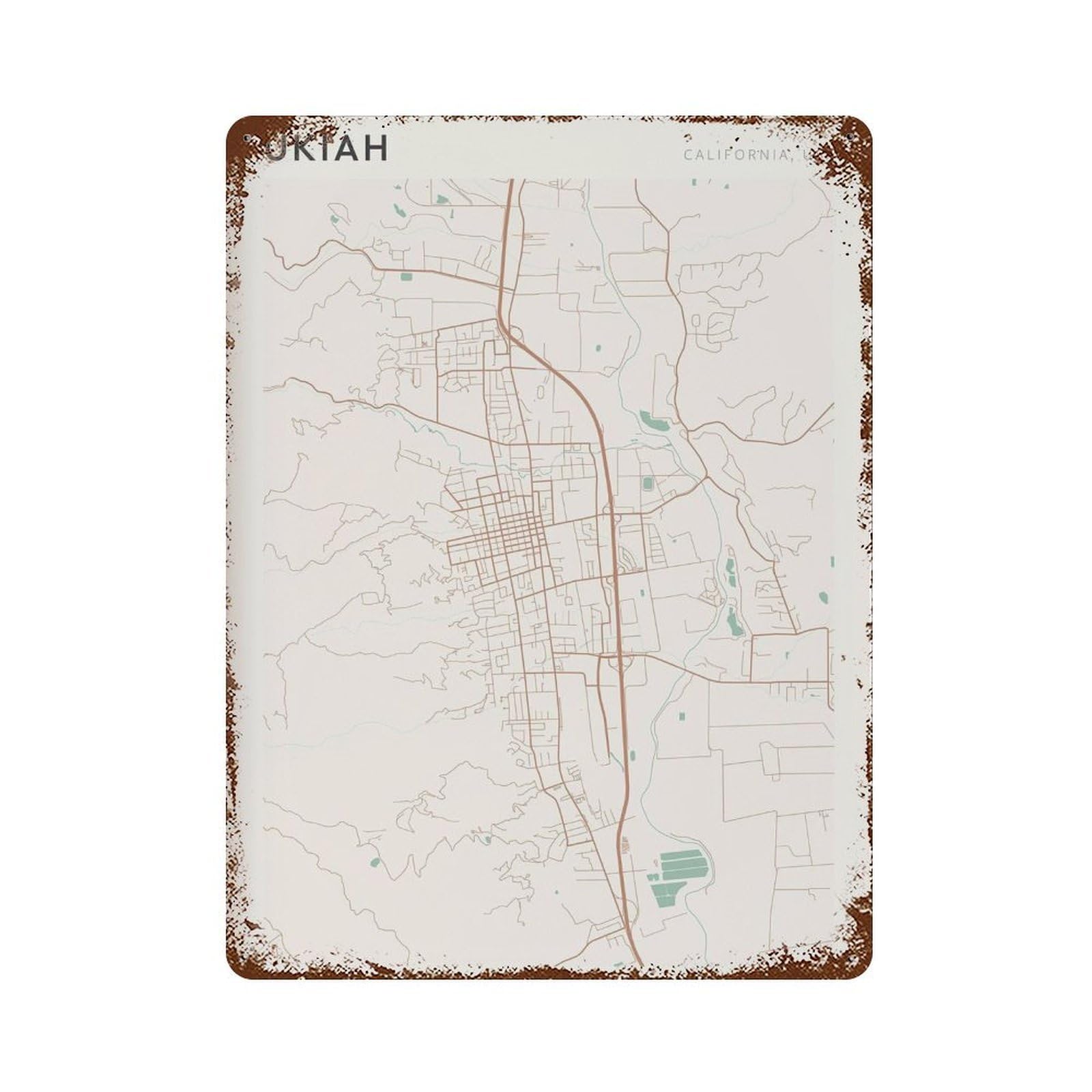 xiaoxiaoshen Ukiah Map California Travel Gift Minimalist Wall Decor Art Metal Tin Poster Modern Home Decor Art Home Bar Shop Decorations Vintage Sign 40x30cm