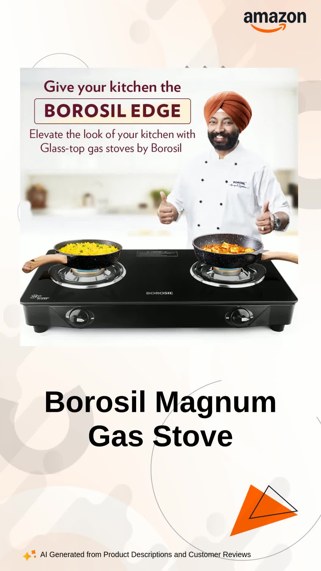 Borosil Magnum 2 Brass Burner Gas Stove (Made in India) | 6 mm