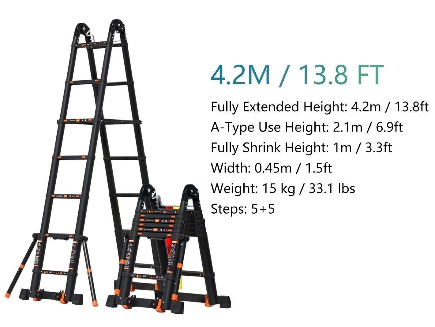 Buy WWY Telescoping Ladder Telescopic Tall Ladder with Stabiliser Bar and Hinge, MultiPurpose