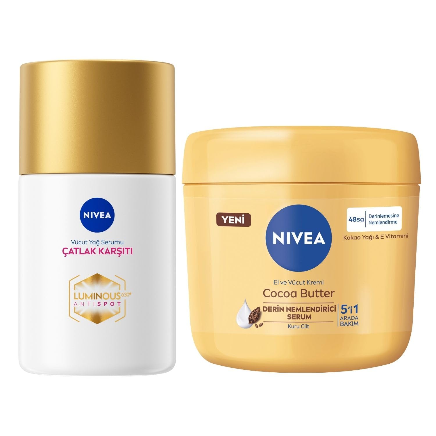 NIVEA Luminous630 Çatlak Karşıtı Vücut Bakım Yağ Serumu 100ml ve Cocoa Butter Vücut Bakım Kremi 400ml,Vücut Bakım Seti
