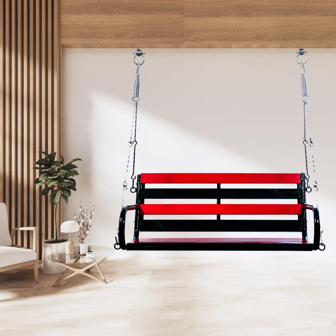 Indoor & Outdoor 2-Seater Porch Swing - Black and Red | with Powder Coated Frame Finish & Comfortable Seating Capacity 350 kg - 3.5 Feet | Swing for Home and Balcony-image-12