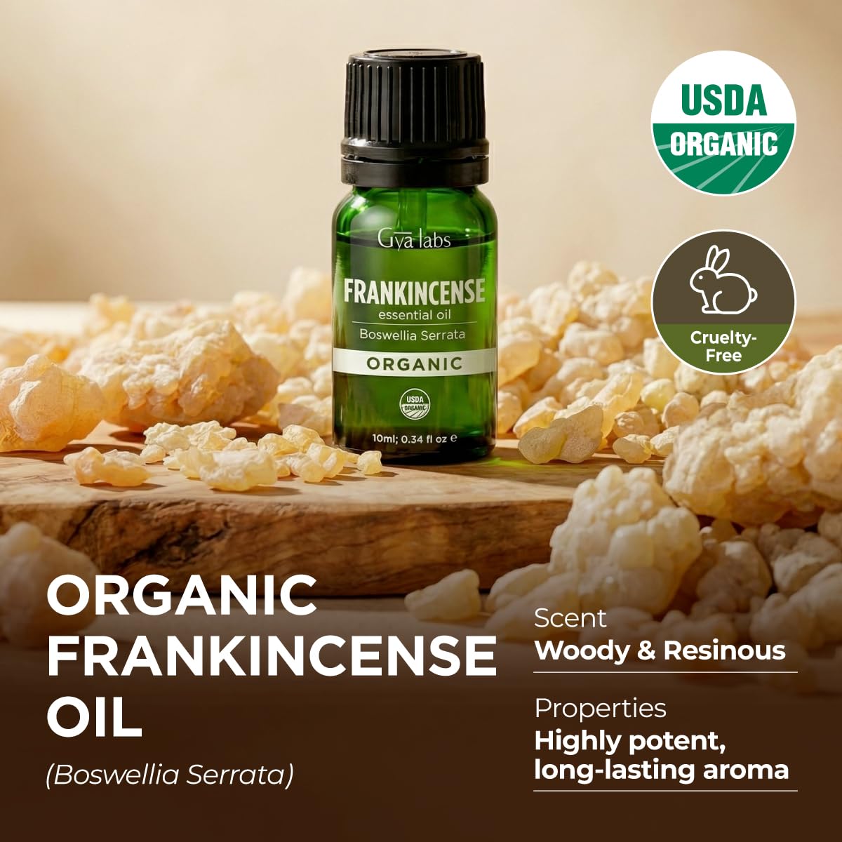 Aceite esencial de incienso orgánico para aromaterapia, piel y cara (10 ml) - Grado terapéutico 100% puro - Gya Labs