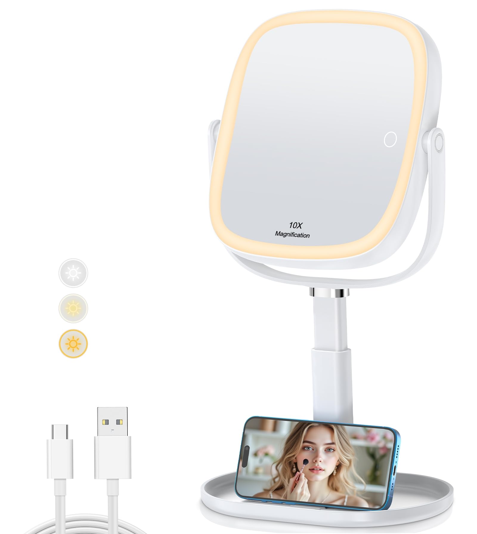 Amazon.co.jp: XXZU 化粧鏡 卓上 女優ミラー LEDライト 拡大鏡 10倍/1